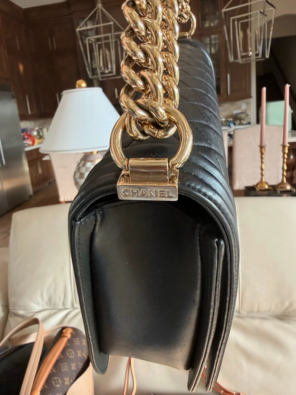 CHANEL Black Quilted Lambskin Boy Bag -New Medium